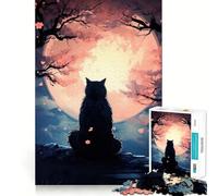 Puzzle de 1000 pièces pour Adultes Cherry Cat Pleine Lune Découpe précise Jeu de Loisirs créatifs Résolution de problèmes Amusant Jeu de détente Décoration de Noël (50x75cm)