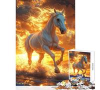 Puzzle de 1000 pièces pour Adultes Cheval Blanc au Coucher du Soleil Jeu de société Familial Cadeau d'anniversaire Modèle à Assembler (38x52cm)
