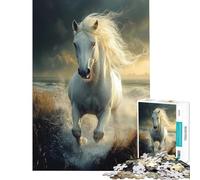 Puzzle de 1000 pièces pour Adultes Cheval Blanc galopant dans l'eau Jeu éducatif Cadeau d'anniversaire Unique (50x75cm)