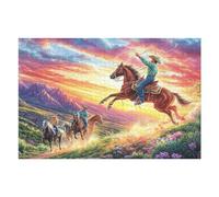 Puzzle De 1000 Pièces pour Adultes Cheval d’équitation Western 1000 PCS 75x50cm Art Mural Encadrable pour Bureau Café Présentation Artistique Unique pour Espace Commercial