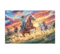 Puzzle De 1000 Pièces pour Adultes Cheval d’équitation Western 1000 PCS 75x50cm Décoration Murale Encadrable Détails HD Clairs sans Poussière Expérience Assemblage Fluide