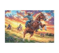 Puzzle De 1000 Pièces pour Adultes Cheval d’équitation Western 1000 PCS 75x50cm Puzzle Hobby Relaxant Idéal pour Loisir Quotidien Réduit Le Stress Améliore L'Humeur Cadeau