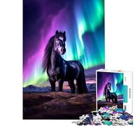 Puzzle de 1000 pièces pour Adultes Cheval et aurores boréales Jeu éducatif Cadeau d'anniversaire idéal Dimensions 75x50cm