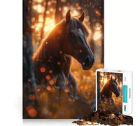 Puzzle de 1000 pièces pour Adultes Cheval Sauvage au Coucher du Soleil,Jeu de mémoire et de Concentration,Format Compact et sans Espace,idéal pour des Moments de Jeu en Famille (38x26cm)