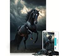 Puzzle de 1000 pièces pour Adultes Cheval Sauvage Noir dans la tempête Bords Nets Décoration décorative,Jeu de réflexion,Divertissement Facile,Décoration de Noël (38x52cm)
