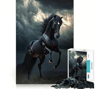 Puzzle de 1000 pièces pour Adultes Cheval Sauvage Noir dans la tempête,Jeu de réflexion, pour se détendre ou pour Un Anniversaire (50x75cm)