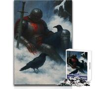 Puzzle de 1000 pièces pour Adultes : Chevalier blessé avec Corbeaux dans la Neige Casse-tête Amusant et éducatif pour Toute la Famille Dimensions : 38x52cm