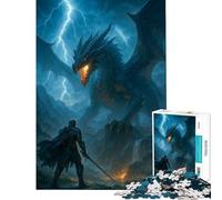 Puzzle de 1000 pièces pour Adultes Chevalier Face à Un Dragon dans la tempête Jeu éducatif Stimulant et Original Un pour Les Amateurs de Jeux (Dimensions 38x52cm)