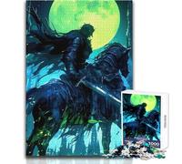 Puzzle de 1000 pièces pour Adultes - Chevalier Noir à Cheval au Clair de Lune Détendez-Vous en Toute tranquillité Assemblage Stable et découpe précise Dimensions:50x75cm