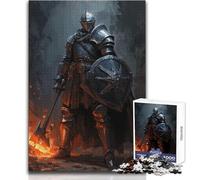 Puzzle de 1000 pièces pour Adultes - Chevalier Noir avec Hache et Bouclier - Casse-tête Amusant et éducatif pour Toute la Famille - Dimensions : 50x75cm