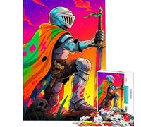 Puzzle de 1000 pièces pour Adultes Chevalier psychédélique avec épée et crâne - Défi éducatif pour Toute la Famille - Décoration Murale - Convient aux Personnes de 14 Ans et Plus (50x75cm)