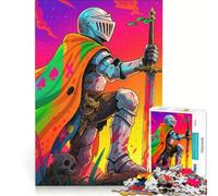 Puzzle de 1000 pièces pour Adultes Chevalier psychédélique avec épée et crâne Jeu de Construction pour s'amuser en Famille et renforcer Les Liens Amoureux 38x52cm