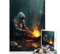 Puzzle de 1000 pièces pour Adultes Chevalier se reposant Autour d'un feu de Camp Jeu Anti-Stress Cadeau d'anniversaire Jeu éducatif Réduction du Stress Dimensions 50x75cm