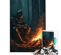 Puzzle de 1000 pièces pour Adultes Chevalier se reposant Autour d'un feu de Camp Jeu éducatif défi Jouet Relaxant Cadeau d'anniversaire œuvre d'art (Dimensions 38x26cm)