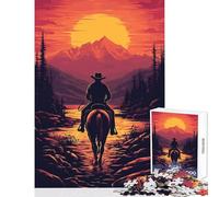 Puzzle de 1000 pièces pour Adultes Chevauchée de Cowboy au Coucher du Soleil Jeu éducatif pour Les Amateurs de Jeux et de Manipulation Niveau de difficulté et de défi Dimensions 50x75cm