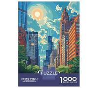 Puzzle De 1000 Pièces pour Adultes Chicago Cityscape Illustration Puzzle pour Adolescents : Améliore La Mémoire, Activités Ludiques À La Maison, Cadeaux Anti-Stress 52x38cm/1000pcs