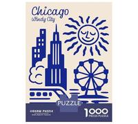 Puzzle De 1000 Pièces Pour Adultes Chicago Windy City Blue Illustration Puzzles Pour Adolescents - Course De Vitesse Manuelle - Difficile Et Stimulant - Cadeaux De Noël Et D'anniversaire 38x26cm/1000p