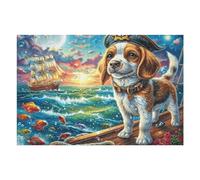 Puzzle De 1000 Pièces pour Adultes Chien Beagle Plage Océan 75x50cm Œuvre d'art Décoration Murale Décoration Personnalisée Unique pour Salon Chambre Cadeau