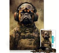 Puzzle de 1000 pièces pour Adultes Chien Boxer Soldat Décoration soignée Jeu de réflexion Jeu de détente Cadeau d'anniversaire Artistique (38x26cm)