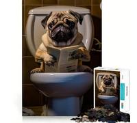Puzzle de 1000 pièces pour Adultes Chien Carlin sur Les Toilettes Jeu de réflexion Stimulant et Amusant à Partager Qualité et découpe exceptionnelles Cadeau raffiné (38x26cm)