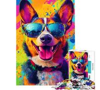 Puzzle de 1000 pièces pour Adultes Chien coloré avec Lunettes de Soleil Jeu éducatif Familial Difficile et Stimulant axé sur l'analyse et la logique (50x75cm)