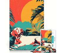 Puzzle de 1000 pièces pour adultes Chien dans un paradis tropical Art minimaliste Jeu d'articulation fin et amusant Défi intelligent Jeu calme et divertissant Cadeau d'anniversaire ou loisir (38x26cm)