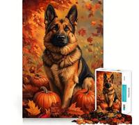 Puzzle de 1000 pièces pour Adultes Chien d'automne et citrouilles Décoration soignée Jeu de réflexion Idéal pour se divertir Cadeau d'anniversaire Artistique (38x52cm)
