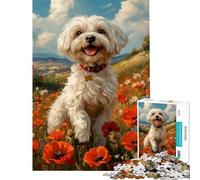 Puzzle de 1000 pièces pour Adultes Chien Havanais dans Un Champ de Coquelicots Idéal pour Un Anniversaire ou Noël Jeu éducatif Difficile et Stimulant À partir de 14 Ans (38x52cm)