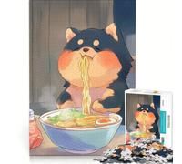 Puzzle de 1000 pièces pour Adultes Chien Mignon Mangeant des Ramen Shiba Inu, Jeu Relaxant, Amusant et Humoristique, idéal comme Cadeau 38x52cm