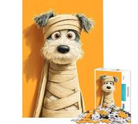 Puzzle de 1000 pièces pour Adultes Chien Momie de Dessin animé sur Fond Orange Jeu éducatif et Stimulant Une œuvre d'art à Offrir (Dimensions 50x75cm)
