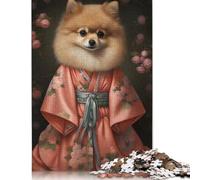 Puzzle de 1000 pièces pour adultes Chien Poméranie en Kimono, puzzle en bois, amis et famille, 1000 pièces (75 x 50 cm)