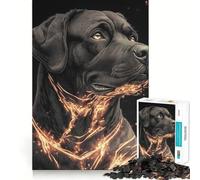 Puzzle de 1000 pièces pour Adultes Chien Rottweiler Noir aux Lignes Lumineuses Décoration soignée,Jeu cognitif et Amusant,Jeu de Paix,activité d'anniversaire (50x75cm)