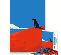 Puzzle de 1000 pièces pour adultes Chien sur une colline au coucher du soleil rouge Art minimaliste Jeu d'articulation fin et Défi intelligent Jeu calme et divertissant Cadeau d'anniversaire ou loisir