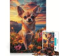 Puzzle de 1000 pièces pour Adultes Chihuahua en Fleurs,découpe Parfaite,Jeu de Concentration Amusant, pour Un Moment de détente et de Plaisir,Cadeau d'anniversaire ou de Loisir (50x75cm)