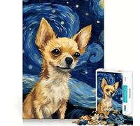 Puzzle de 1000 pièces pour Adultes Chihuahua Nuit étoilée,Jeu de logique et d'art aux Bords précis,pour Un Moment de détente et de Divertissement, pour Les fêtes (38x52cm)