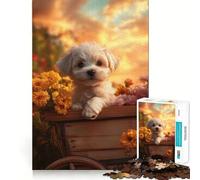 Puzzle de 1000 pièces pour Adultes Chiot dans Une charrette Jeu de réflexion Stimulant et Anti-Stress Décoration Murale Transparente (50x75cm)