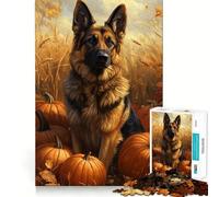 Puzzle de 1000 pièces pour Adultes Chiot d'automne dans des citrouilles Ajustement Parfait Défi Artistique et cérébral Jeu Amusant et Relaxant Cadeau d'anniversaire pour l'esprit (38x26cm)