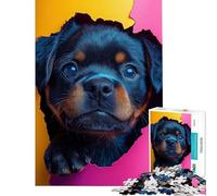 Puzzle de 1000 pièces pour Adultes Chiot Qui Regarde à Travers du Papier Jeu de réflexion pour Adultes Améliore la mémoire Interaction Parent-Enfant (Dimensions 38x52cm)