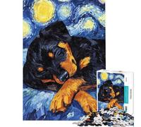 Puzzle de 1000 pièces pour Adultes Chiot Rottweiler endormi sous Un Ciel étoilé Jeu d'analyse et de logique Complexe et Stimulant (38x26cm)