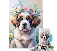 Puzzle de 1000 pièces pour Adultes Chiot Saint-Bernard avec Couronne de Fleurs Aquarelle Activités Amusantes à la Maison pour Toute la Famille Jeu Impossible à partir de 14 Ans Jeu de Puzzle proposé
