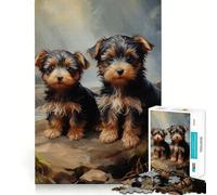 Puzzle de 1000 pièces pour Adultes Chiots Yorkshire Terrier Jeu de Concentration mentale Activité de découpage de Haute précision Renforcement des Liens familiaux (38x26cm)