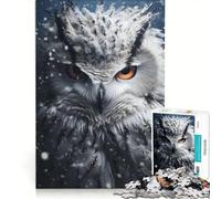 Puzzle de 1000 pièces pour Adultes Chouette Blanche comme Neige décoration Murale modèle à Assembler Cadeau pour Les Amis et la Famille 50x75cm