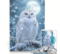 Puzzle de 1000 pièces pour Adultes Chouette des neiges par Une Nuit d'hiver Jeu Amusant Interaction Parent-Enfant avec Poster et fiche d'informations Assortis 50x75cm