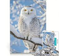 Puzzle de 1000 pièces pour Adultes Chouette des neiges perchée sur Une Branche enneigée Jouet à Monter soi-même décoration d'intérieur Cadeau Original pour Un Anniversaire ou Noël 50x75cm