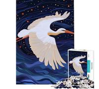 Puzzle de 1000 pièces pour Adultes Cigogne Blanche planant dans Un Ciel étoilé Stimule Le Cerveau Idéal pour Passer Le Temps en Famille Pendant Les Vacances à la Maison À partir de 14 Ans (38x52cm)