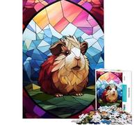 Puzzle de 1000 pièces pour Adultes Cochon d'Inde Vitrail Activités Amusantes à la Maison décoration intérieure Jouet pour Les 14 Ans et Plus (50x75cm)