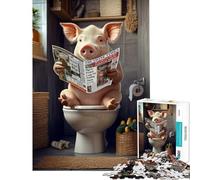 Puzzle de 1000 pièces pour Adultes Cochon lisant Le Journal aux Toilettes Un défi à relever pour s'amuser en Famille Jeu Amusant à partir de 14 Ans (50x75cm)