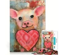 Puzzle de 1000 pièces pour Adultes Cochonnet de la Saint-Valentin avec Un Joli cœur Technique Mixte Jeu de mémoire et de réflexion Découpe Fine Finition Premium Un Moyen captivant de Passer Le Temps