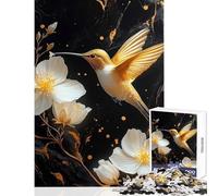Puzzle de 1000 pièces pour Adultes Colibri doré et Fleurs Blanches Décoration Artistique Jouet Idée Cadeau Jeu Relaxant et Stimulant Dimensions 38x52cm
