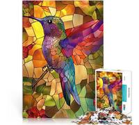 Puzzle de 1000 pièces pour Adultes Colibri en vitrail Jouets de Jeu pour Cadeau Familial Jeu éducatif pour Anniversaire, Noël 38x26cm